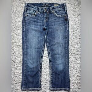 Silver Jeans Womens 27 Aiko Capri Big Stitch Low Rise Embroidered Pedal Pushers